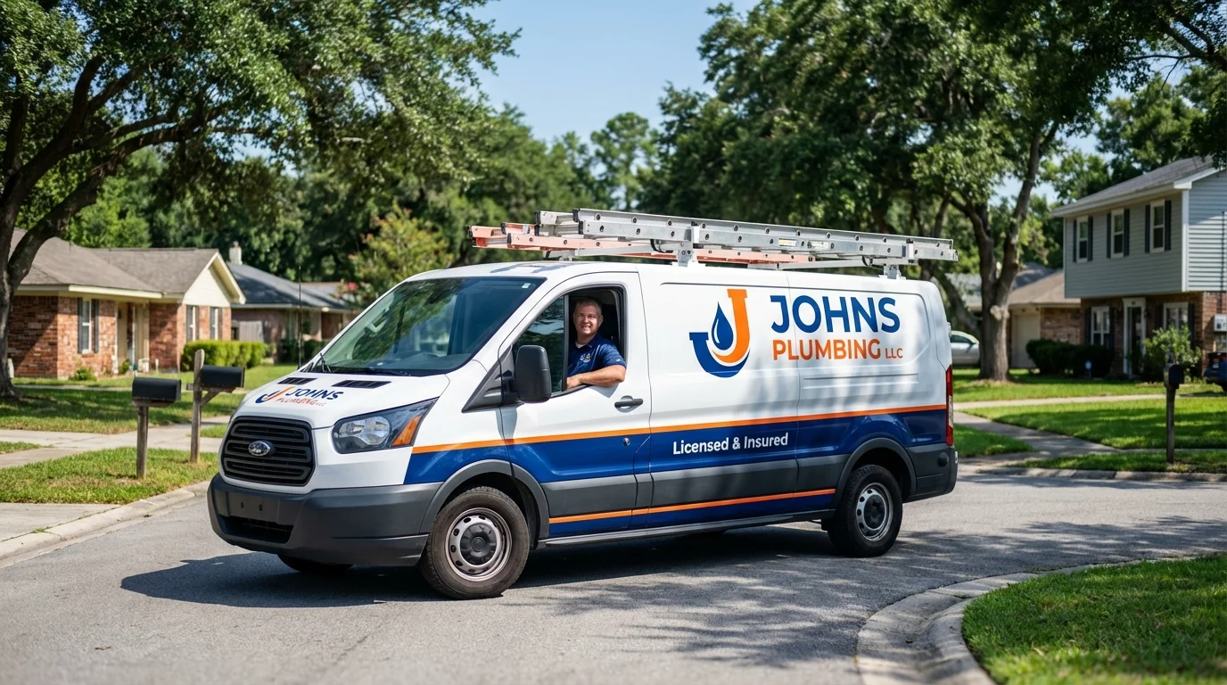 Johns Plumbing LLC service van in Attica, NY