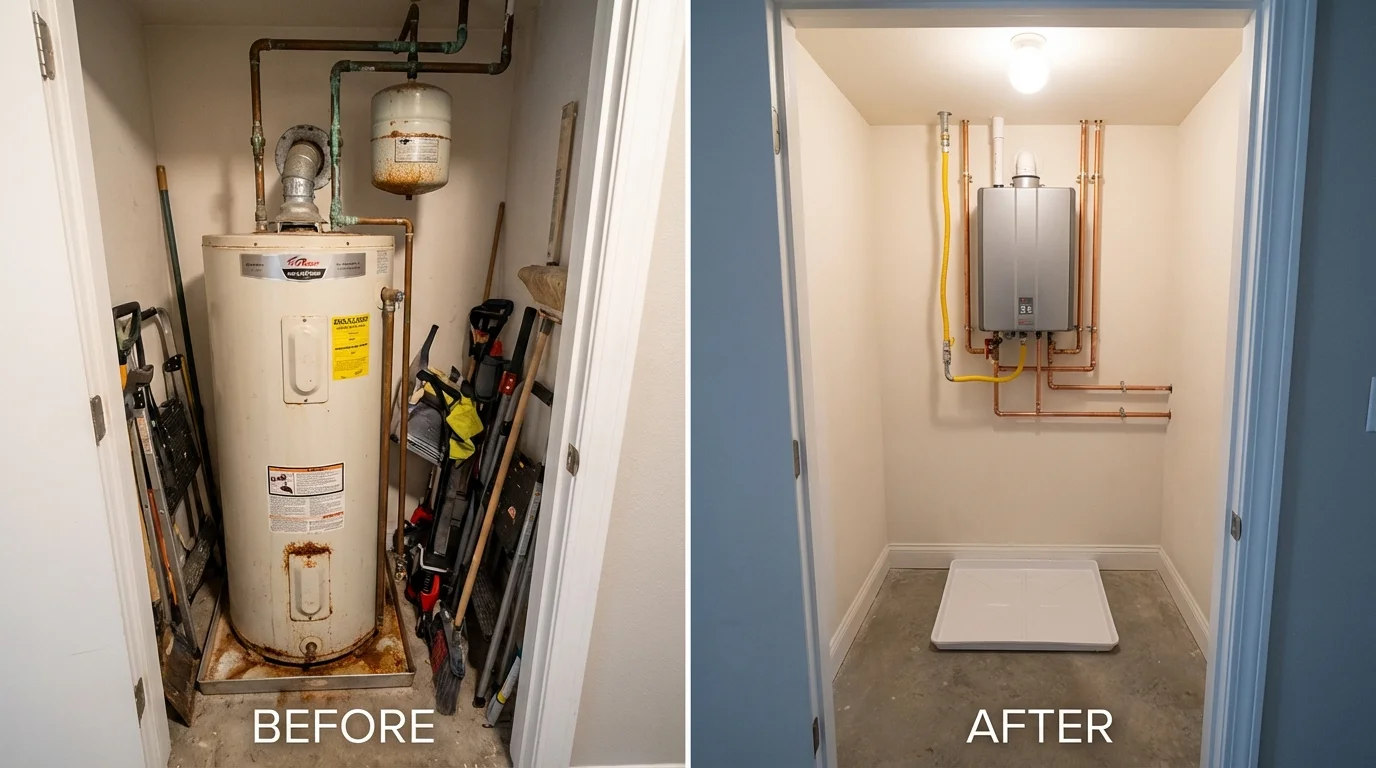 Tank water heater versus wall-mounted tankless unit comparison for Attica, NY homeowners