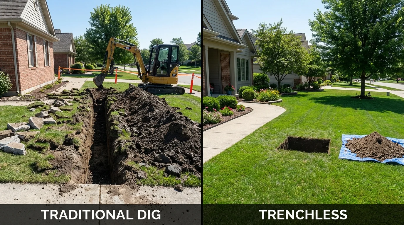Trenchless sewer repair with minimal yard damage versus traditional excavation in Attica, NY